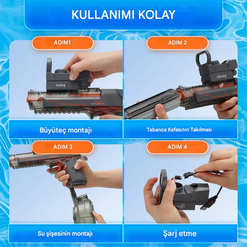 🔫 Elektrikli Otomatik Su Tabancası – Şarjlı Güçlü Su Fırlatma Oyuncağı 💦⚡